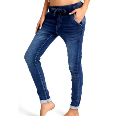 Jean's slim souple avec bord côte élastique et lien à la taille.