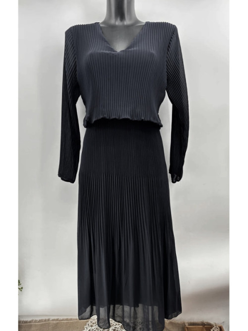 Robe col V manches longues plissée effet blousant à la taille