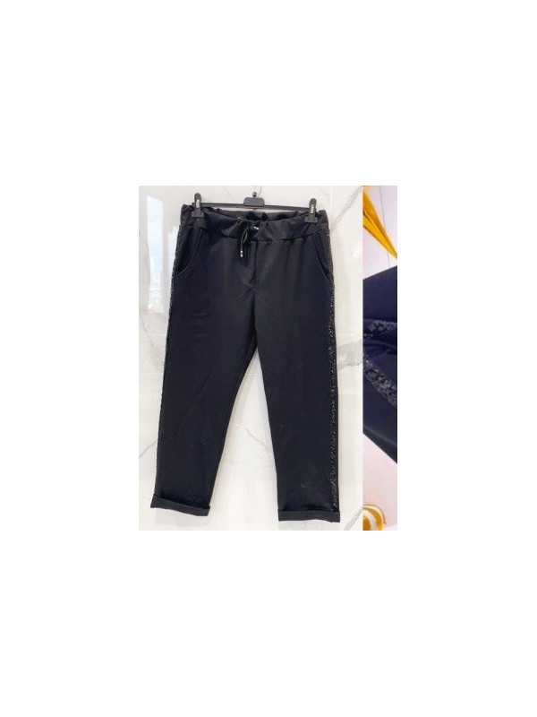Pantalon baguette à paillettes avec élastique et lien taille