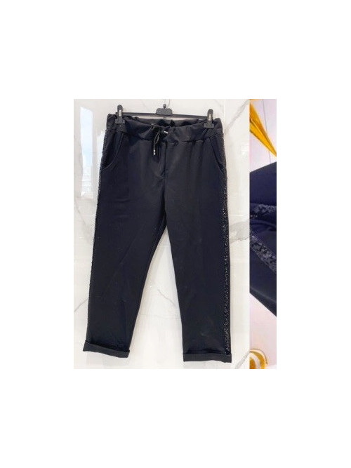 Pantalon baguette à paillettes avec élastique et lien taille Pantalon baguette à paillettes avec élastique et lien taille