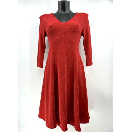 Robe fluide col V longueur midi ajustée et jupe évasée scintillante