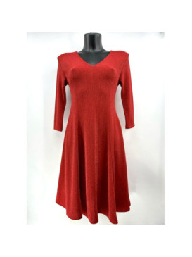 Robe fluide col V longueur midi ajustée et jupe évasée scintillante