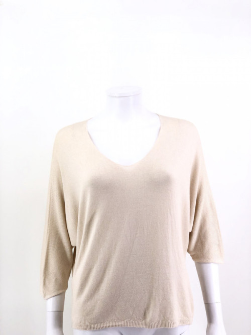 Pull fin col arrondi manches chauve-souris trois-quart Pull fin col arrondi manches chauve-souris trois-quart