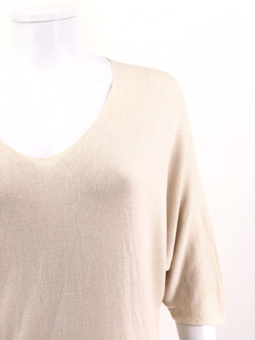 Pull fin col arrondi manches chauve-souris trois-quart Pull fin col arrondi manches chauve-souris trois-quart