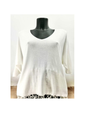 Pull fin col arrondi manches chauve-souris trois-quart