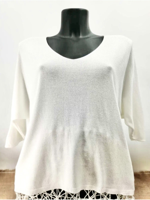 Pull fin col arrondi manches chauve-souris trois-quart Pull fin col arrondi manches chauve-souris trois-quart