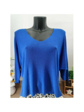 Pull fin col arrondi manches chauve-souris trois-quart