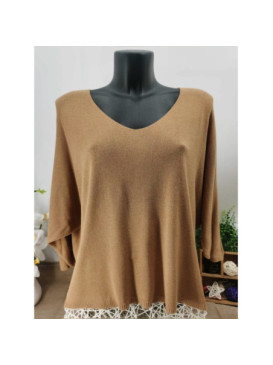 Pull fin col arrondi manches chauve-souris trois-quart