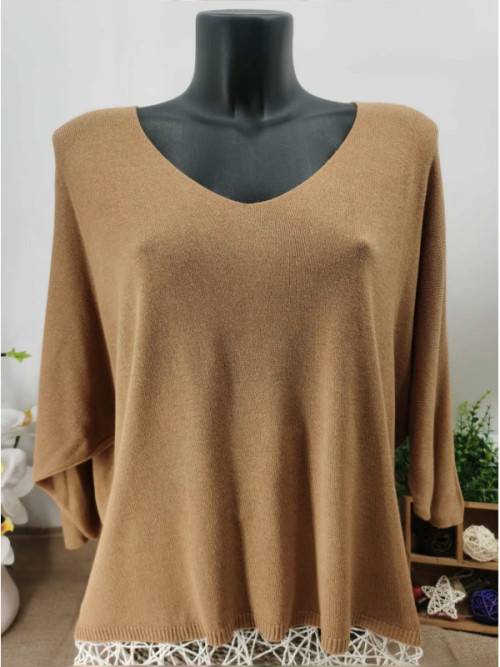 Pull fin col arrondi manches chauve-souris trois-quart Pull fin col arrondi manches chauve-souris trois-quart