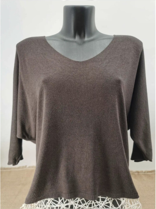 Pull fin col arrondi manches chauve-souris trois-quart Pull fin col arrondi manches chauve-souris trois-quart