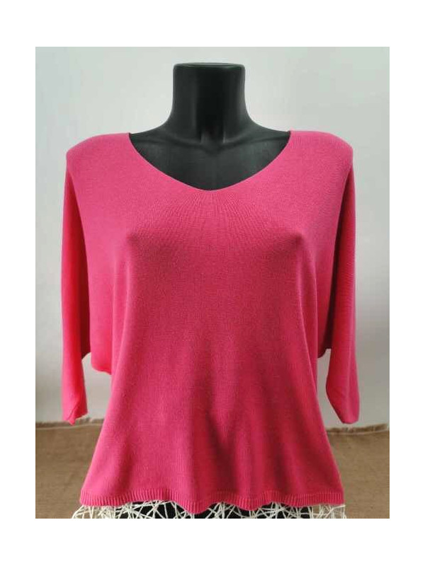 Pull fin col arrondi manches chauve-souris trois-quart