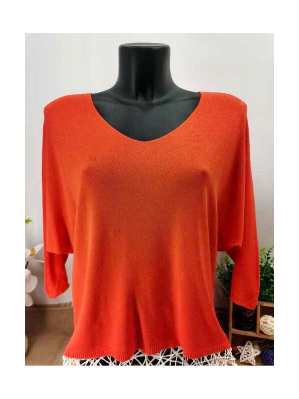 Pull fin col arrondi manches chauve-souris trois-quart