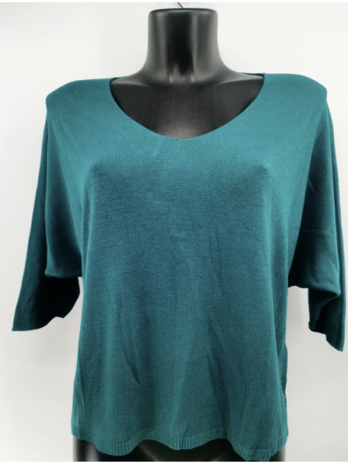 Pull fin col arrondi manches chauve-souris trois-quart Pull fin col arrondi manches chauve-souris trois-quart