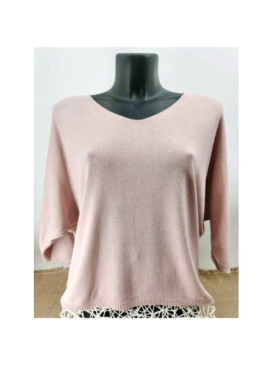 Pull fin col arrondi manches chauve-souris trois-quart