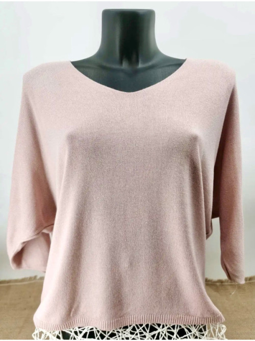 Pull fin col arrondi manches chauve-souris trois-quart Pull fin col arrondi manches chauve-souris trois-quart