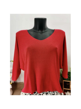 Pull fin col arrondi manches chauve-souris trois-quart