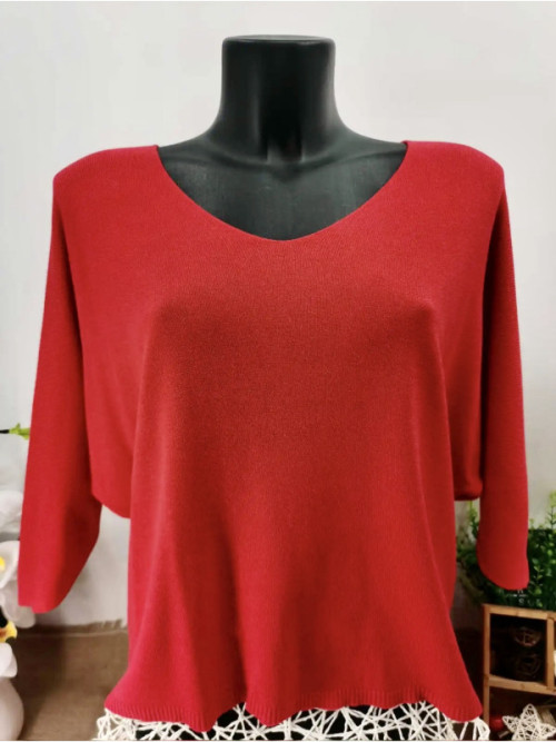 Pull fin col arrondi manches chauve-souris trois-quart Pull fin col arrondi manches chauve-souris trois-quart