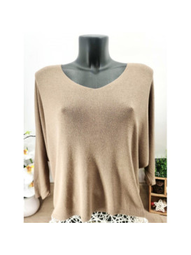 Pull fin col arrondi manches chauve-souris trois-quart