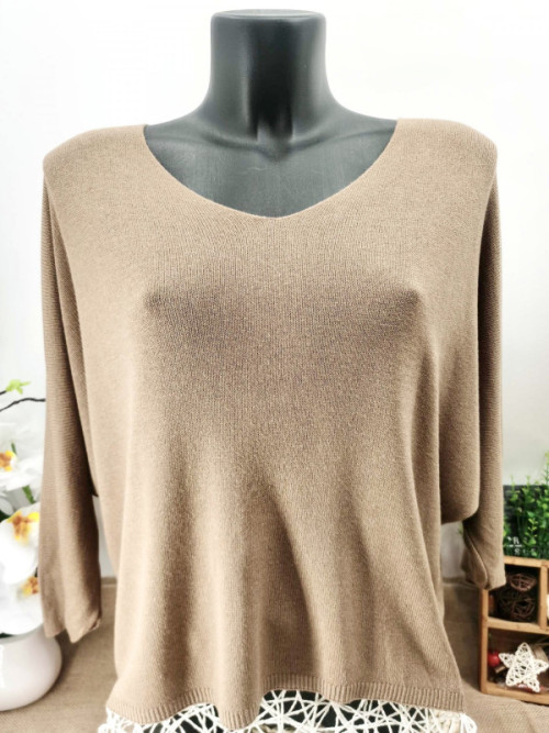 Pull fin col arrondi manches chauve-souris trois-quart Pull fin col arrondi manches chauve-souris trois-quart