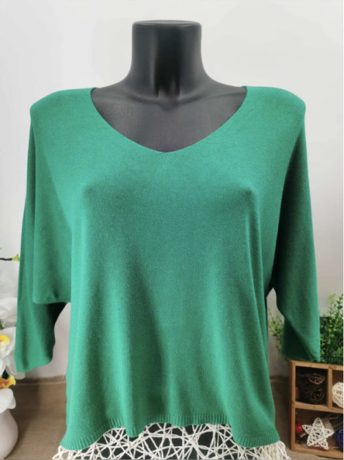 Pull fin col arrondi manches chauve-souris trois-quart Pull fin col arrondi manches chauve-souris trois-quart