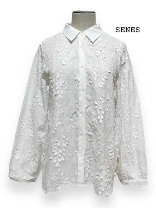 Chemise manches longues en coton avec broderies 3D