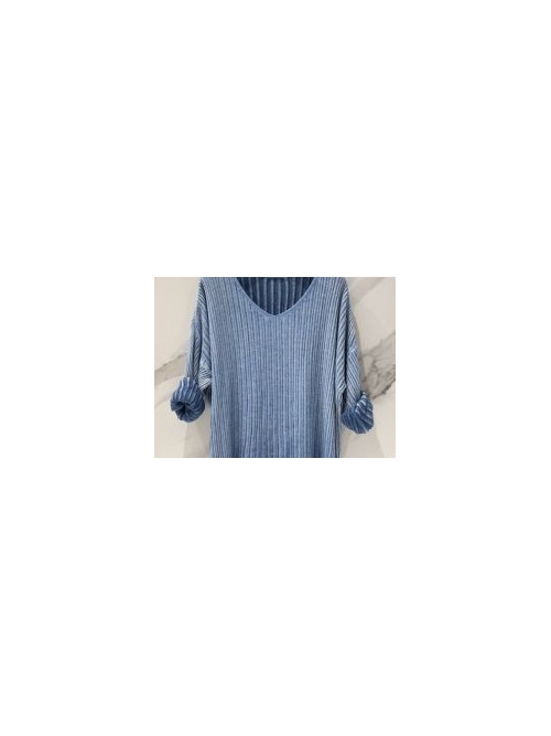 Pull col V maille 0% laine hyper souple effet délavé