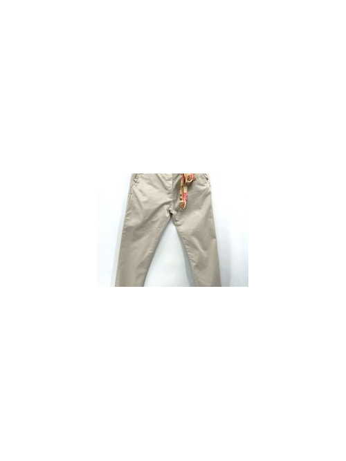 Pantalon en coton stretch avec lien imprimé à la taille et poches bordées d'un petit volant