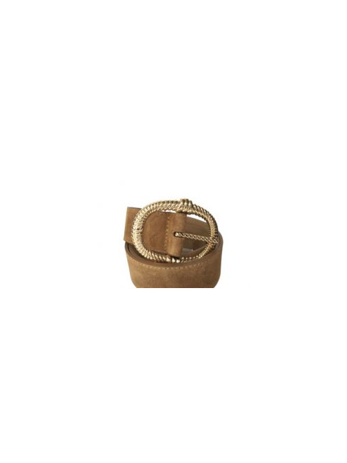 Ceinture en cuir à boucle dorée striée