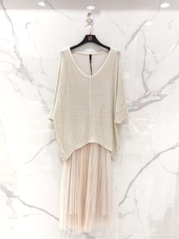 Robe longue doublée en tulle plissé Carla Giannini