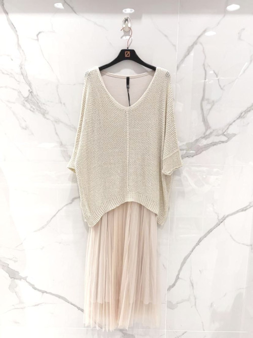 Robe longue doublée en tulle plissé Carla Giannini