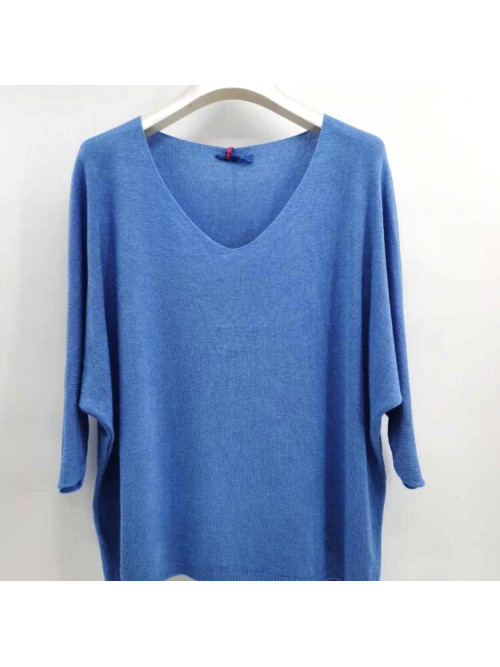 Pull fin col arrondi manches chauve-souris trois-quart