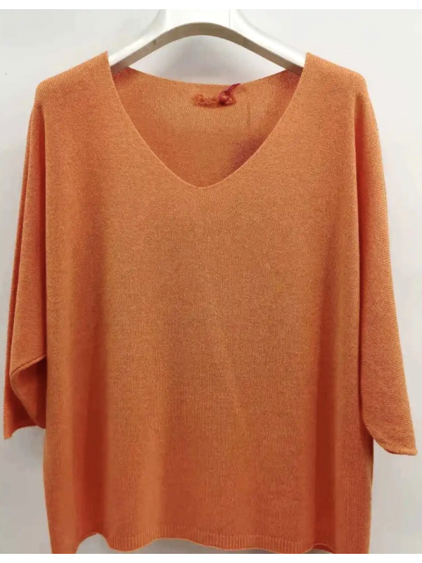 Pull fin col arrondi manches chauve-souris trois-quart