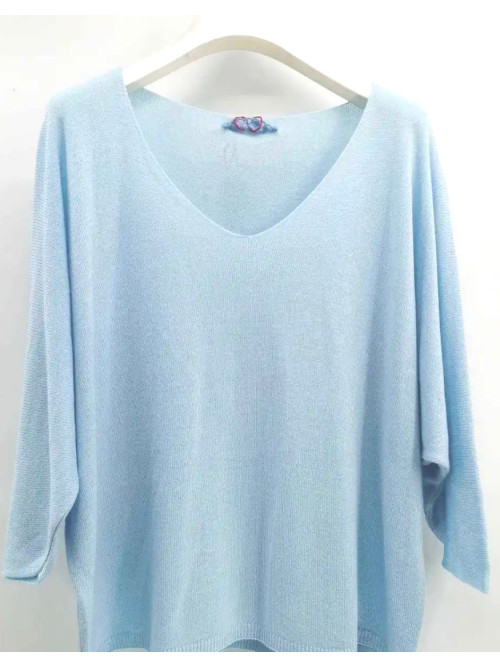 Pull fin col arrondi manches chauve-souris trois-quart