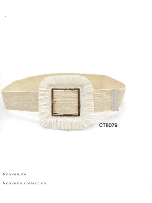 Ceinture élastiquée boucle carrée avec raffia