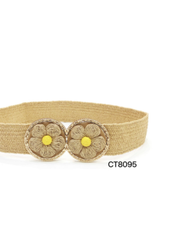 Ceinture élastiquée boucles rondes ornées de raffia