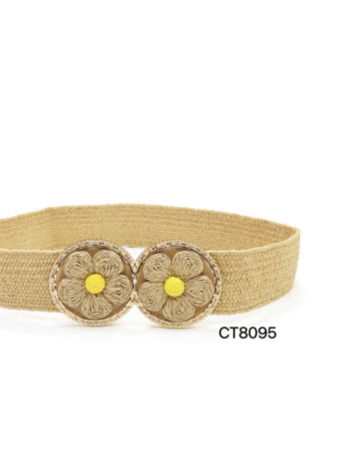 Ceinture élastiquée boucles rondes ornées de raffia