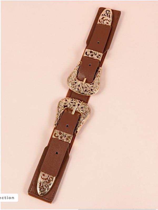 Ceinture élastique 2 boucles métal ciselé