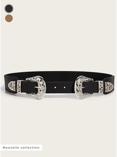 Ceinture élastique 2 boucles métal ciselé