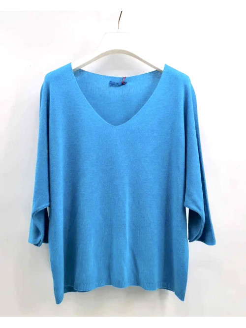 Pull fin col arrondi manches chauve-souris trois-quart