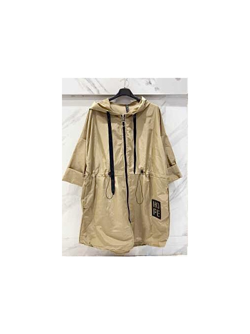 Coupe-vent oversized trois-quart à capuche avec lien à la taille