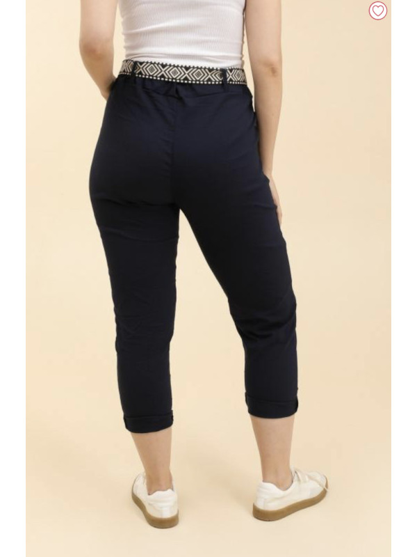 Pantalon stretch froissé avec ceinture
