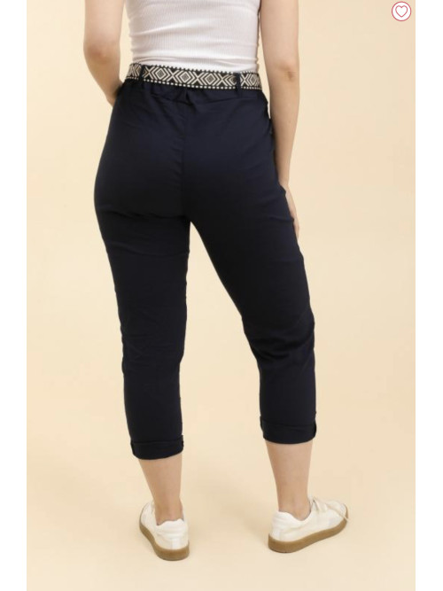 Pantalon stretch froissé avec ceinture