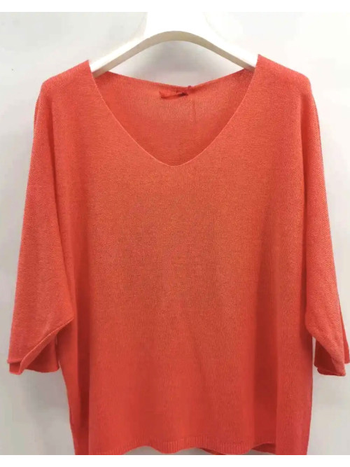 Pull fin col arrondi manches chauve-souris trois-quart
