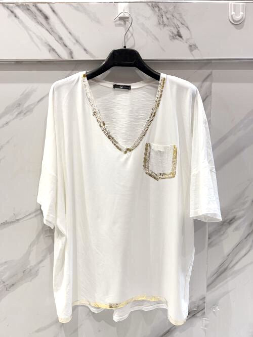 Top oversized col V manches courtes
