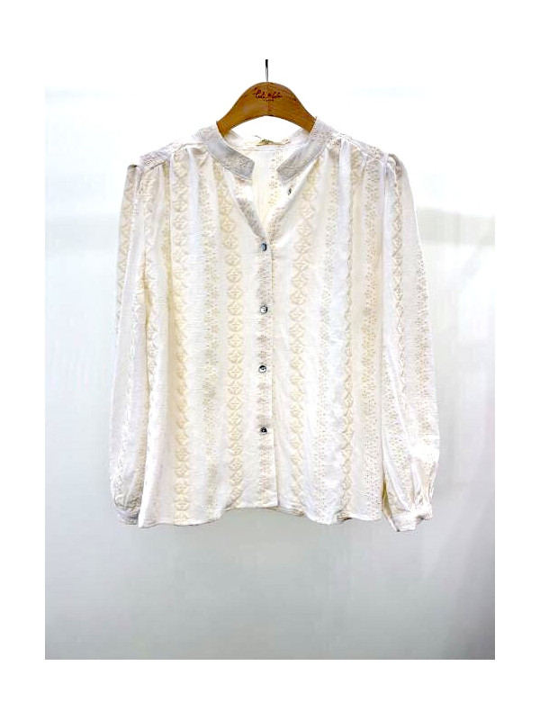 Chemise manches longues col officier broderie anglaise