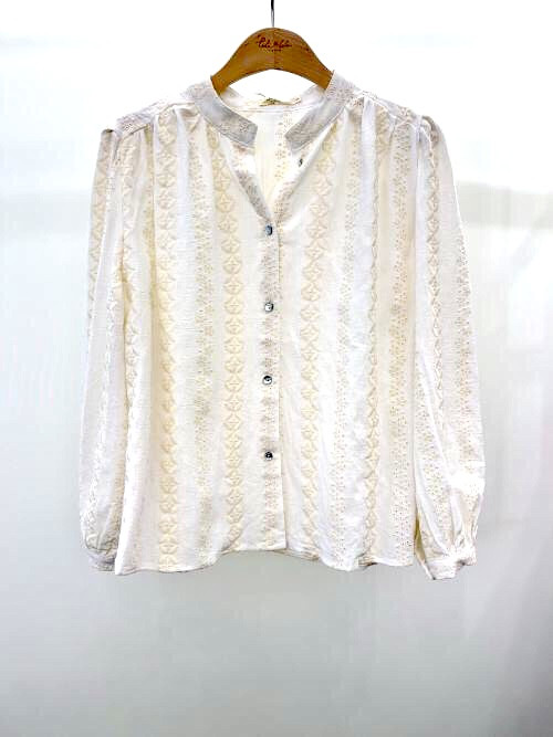 Chemise manches longues col officier broderie anglaise