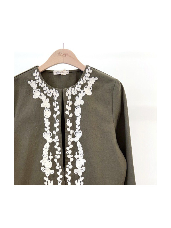 Veste brodée col rond manches longues