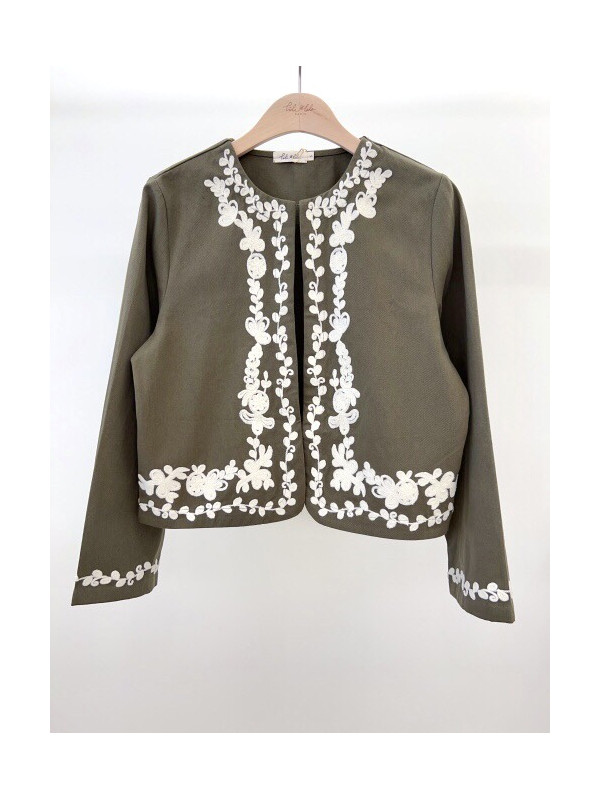 Veste brodée col rond manches longues