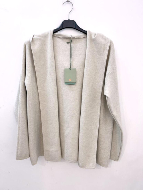 Gilet manches longues col châle avec capuche