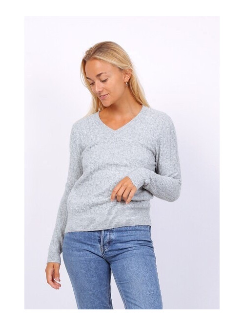Pull torsadé col V manches longues